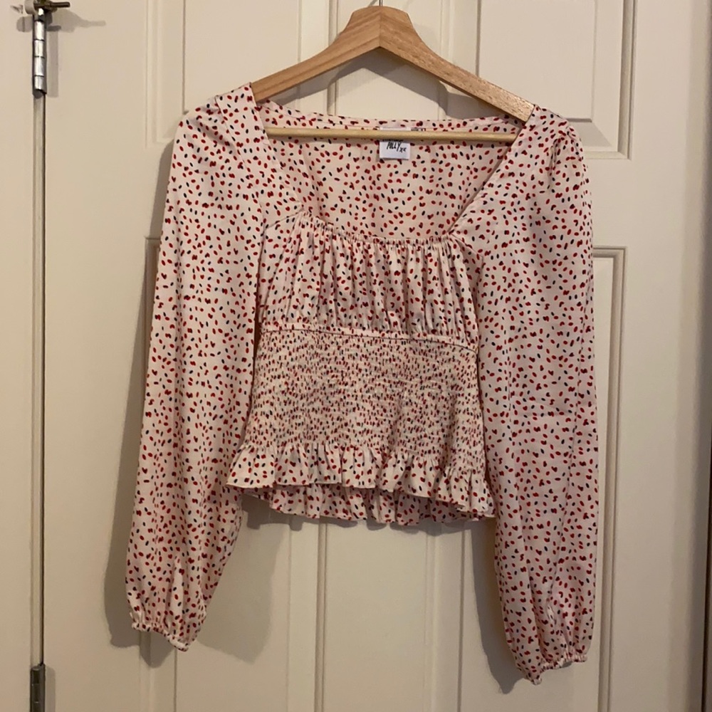 Red And Black Patterned Blouse, Lightly Worn - image 2